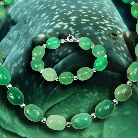 *925 Sterling Silver Natural Jade Necklace & Bracelet - Picture 4 of 5
